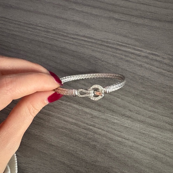 Diamond Horseshoe Braided Mesh Bangle Bracelet (1/4 ct. t.w.) in Sterling Silver